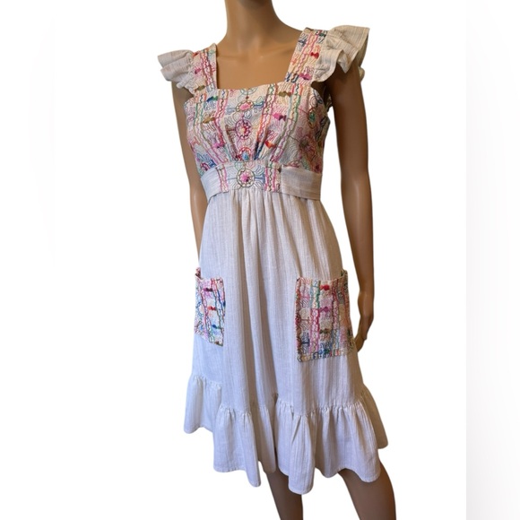 leiter’s Dresses & Skirts - Leiter’s Vintage 70s Hand Embroidered Boho Fish Print Hippie Ruffle Mini Dress